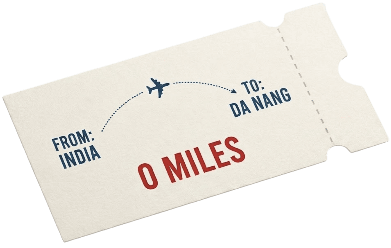 Flight ticket from India to Da Nang indicating 0 miles